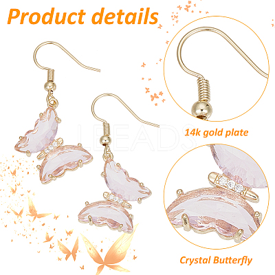 4 Pairs 4 Colors Real 14K Gold Plated Cubic Zirconia Butterfly Dangle Earrings EJEW-AN0003-82-1