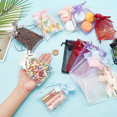 48Pcs 8 Colors Rectangle Organza Drawstring Bags ABAG-PH0001-41-1