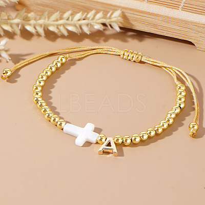 Brass Round Bead Braided Bead Bracelets VB3830-1-1