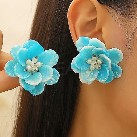 Brass Plastic Flower Stud Earrings FS-WG6C53A-06-1
