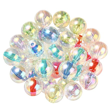 UV Plating Transparent Rainbow Iridescent Acrylic Beads OACR-F004-01-1