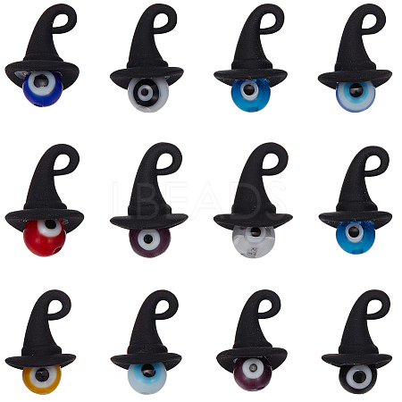 40Pcs Handmade Evil Eye Lampwork Round Pendants PALLOY-SC0004-18-1