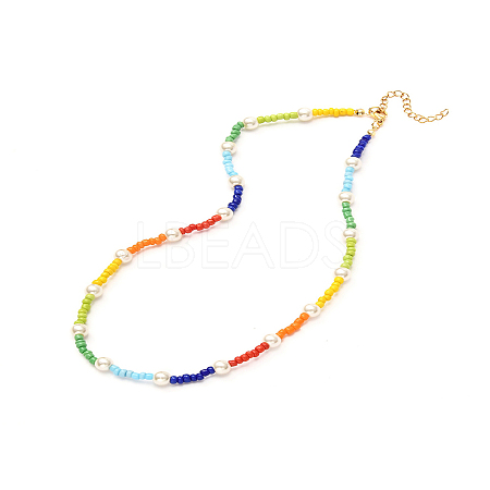 Glass Seed & Glass Pearl Beaded Necklace for Girl Women X1-NJEW-TA00007-1