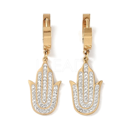 Hamsa Hand 304 Stainless Steel Polymer Clay Rhinestone Dangle Earrings EJEW-L283-003G-1