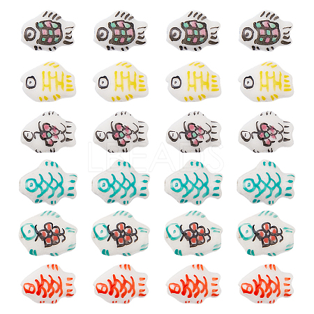 24Pcs 6 Colors Handmade Printed Porcelain Beads PORC-HS0001-01-1