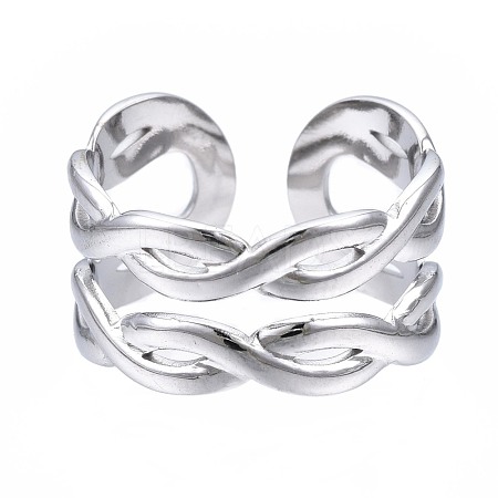 Non-Tarnish 304 Stainless Steel Twist Wrap Open Cuff Ring RJEW-T023-06P-1