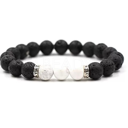 8MM Round Natural Howlite and Natural Lava Rock Beaded Stretch Bracelets for Couples BW4110-5-1