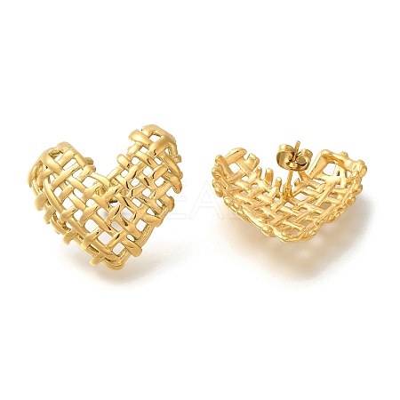 PVD Vacuum Plating 304 Stainless Steel Woven Heart Stud Earrings for Women EJEW-S227-48G-1