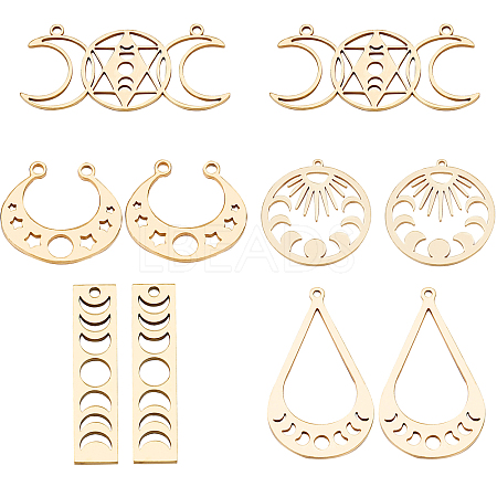 CREATCABIN 10Pcs 5 Style 201 Stainless Steel Laser Cut Pendants STAS-CN0001-23G-1