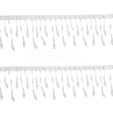 2Yards Polyester with Plastic Imitation Pearl Beads Tassel Ribbons OCOR-GF0004-99A-1
