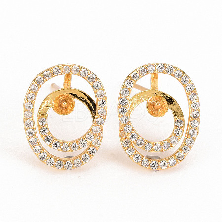 Brass Micro Pave Clear Cubic Zirconia Stud Earring Findings KK-S240-240-NF-1