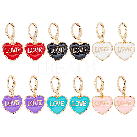 12Pcs 6 Colors Heart with Word Love Enamel Dangle Leverback Earrings EJEW-DC0001-26-1