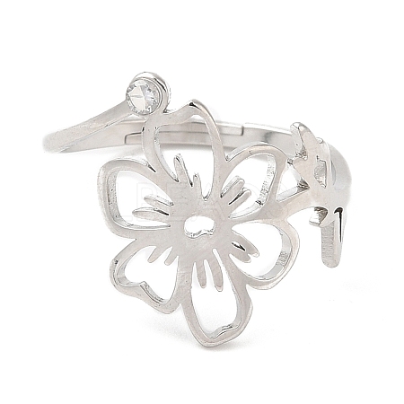 304 Stainless Steel with  Cubic Zirconia Adjustable Rings RJEW-K245-48K-P-1