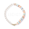 Heart & Polymer Clay Heishi Beads Stretch Bracelets Set BJEW-TA00044-13