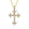 Brass Micro Pave Clear Cubic Zirconia Cross Pendant Necklaces FS-WG8523C-06-1