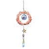 Watermelon Stone Glass Web with Feather Wall Hanging Decoration PW-WG28944-01-1