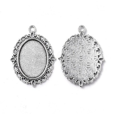 Tibetan Style Antique Silver Alloy Flat Oval Pendant Cabochon Settings TIBEP-M022-19AS-1