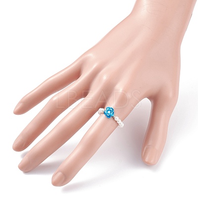 Shell Pearl Stretch Finger Ring RJEW-TA00019-1