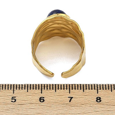 316 Stainless Steel with Natural Mixed Gemstone Cuff Rings RJEW-Z098-01G-16-1
