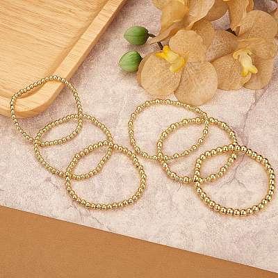 6Pcs Round Brass Beaded Stretch Bracelets for Women BJEW-SW00150-1