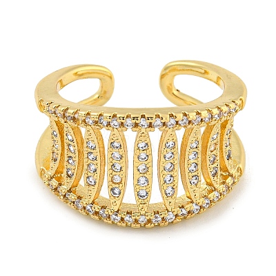 Rack Plating Brass Micro Pave Cubic Zirconia Wide Open Cuff Ring for Women RJEW-C082-04G-1