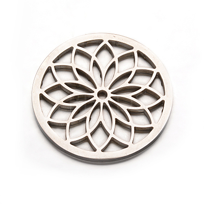 Tarnish Resistant Flat Round with Flower 304 Stainless Steel Beads STAS-F079-04P-1