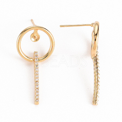 Brass Micro Pave Clear Cubic Zirconia Stud Earring Findings KK-S356-349-NF-1