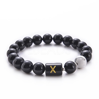 10MM Natural Black Onyx(Dyed & Heated) and Howlite Beaded Stretch Bracelets RH2290-24-1