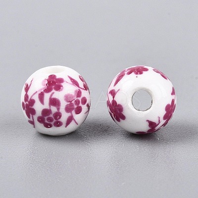 Floral Printed Porcelain Beads PORC-Q201-8mm-3-1