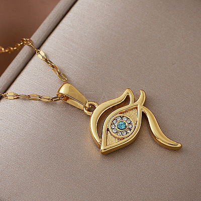 Vintage 304 Stainless Steel Glass Eye of Ra Pendant Necklaces for Women LS-EQ3909-1