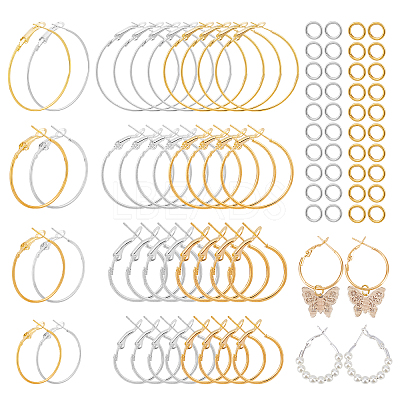 48 Pairs 4 Style Iron Hoop Earring Findings IFIN-CA0001-56-1