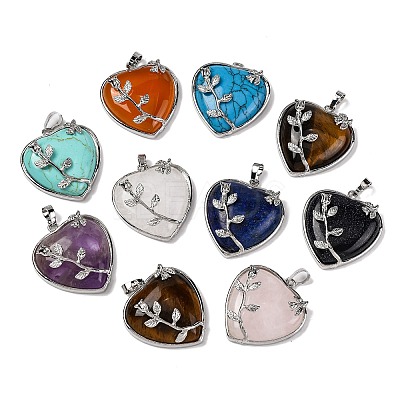 Heart Natural & Synthetic Mixed Stone Pendants GP356-1