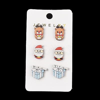 Wood Stud Steel Needle Earrings EJEW-U016-04P-02-1