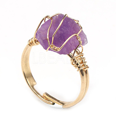 Nuggets Alloy Wire Wrapped Natural Amethyst Cuff Rings FS-WGA7830-01-1