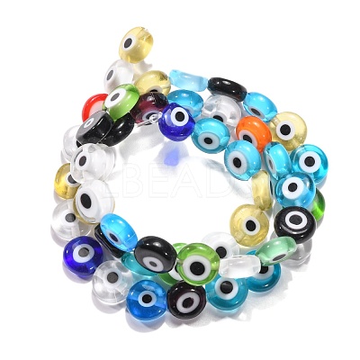 Handmade Evil Eye Lampwork Flat Round Bead Strands LAMP-L058-8mm-M-1