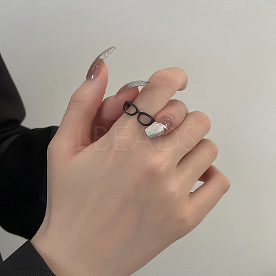 Brass Glasses Frame Open Cuff Ring for Women RJEW-F140-140EB-1
