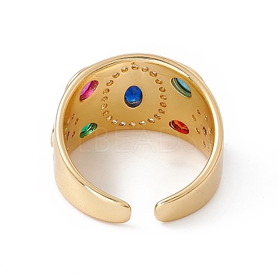 Colorful Cubic Zirconia Oval with Sun Open Cuff Ring RJEW-B043-15-1