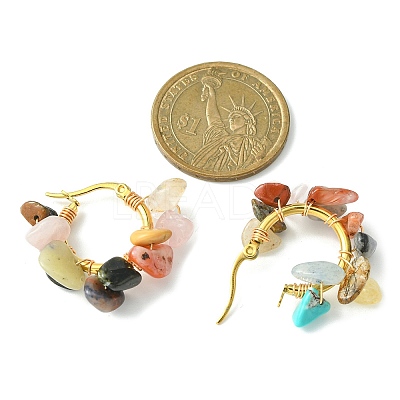 Natural Gemstone Chips Braided Hoop Earrings EJEW-JE04940-10-1