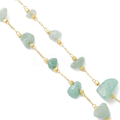 Natural Green Aventurine Chip Handmade Link Chain Necklaces NJEW-JN05811-02-1