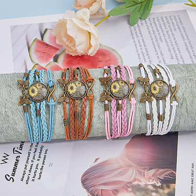 4Pcs 4 Colors PU Leather Cord Multi-strand Bracelets Set BJEW-FI0001-06-1