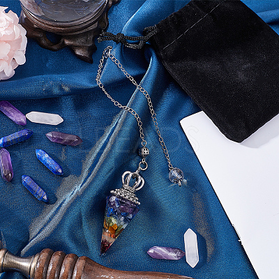 1Pc Clear Resin & Gemstone Chips Hexagonal Cone Pendant Dowsing Pendulums AJEW-SC0002-30-1