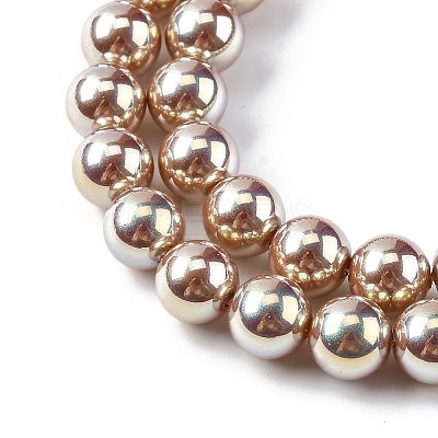 UV Plating Pearlized Glass Pearl Beads Strands GLAA-F128-01B-T15-1