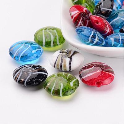 Mixed Color Flat Round Handmade Gold Sand Lampwork Beads X-DT338J-1