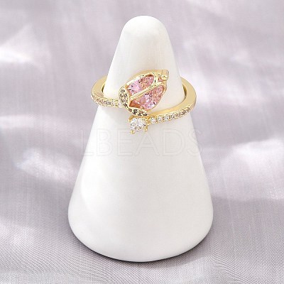Flower Brass Micro Pave Cubic Zirconia Cuff Open Rings for Women CU-CBA0A21-06A-G-1