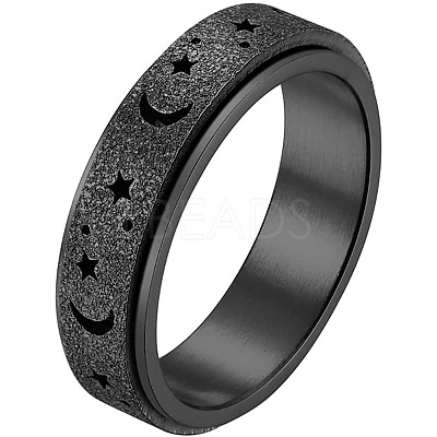 201 Stainless Steel Moon and Star Rotatable Finger Ring MOST-PW0001-005B-02-1