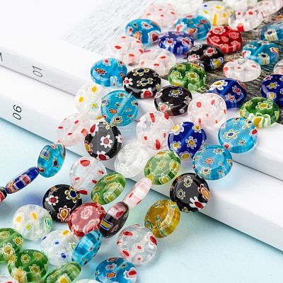 Flat Round Handmade Millefiori Glass Beads Strands LK-R004-62-1