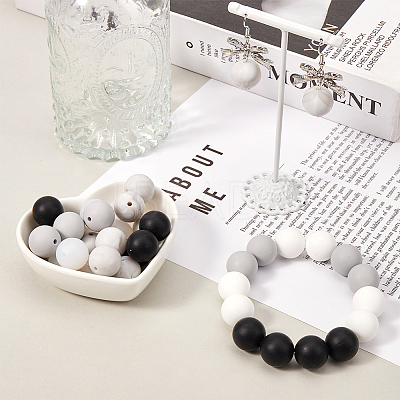 75Pcs 5 Colors Round Silicone Focal Beads SIL-SP0001-02-1