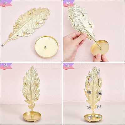 Iron Earring Display Stands with Round Tray EDIS-WH0016-018A-1