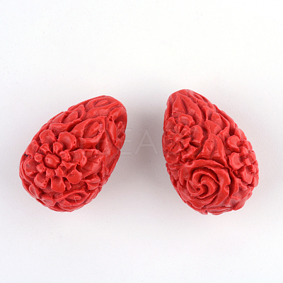 Carved Flower Cinnabar Beads CARL-Q004-53-1