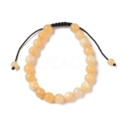 8mm Round Natural Yellow Jade Braided Bead Bracelets BJEW-C067-01B-12-1